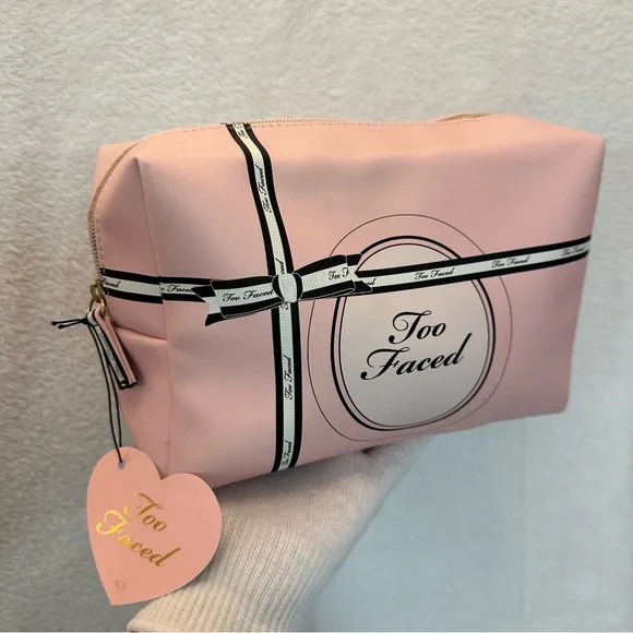 Too Faced Pink Cosmetic Case with Bow Design 9” x 6” x 4” - Picture 2 of 7